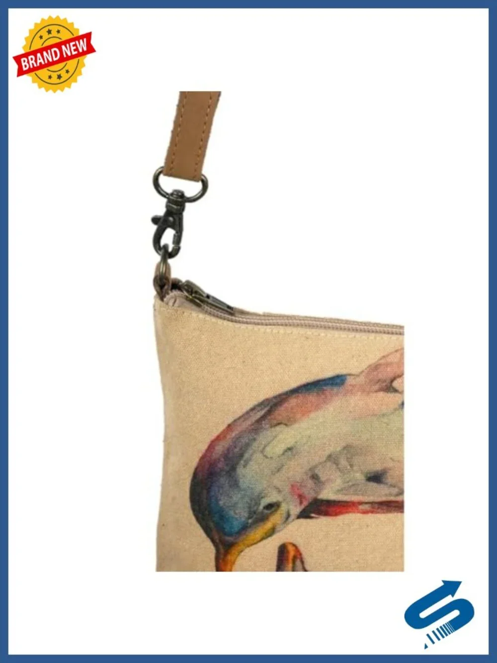 100% Cotton Canvas Crossbody Sling Bag with Genuine Leather Handles